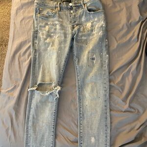 Slim Straight Men’s Light Blue Distressed Jeans